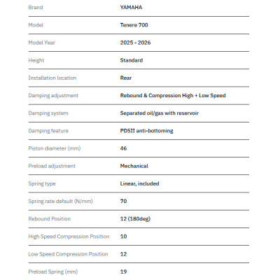 TRACTIVE | Rear Shock X-TREME Yamaha Tenerè 700 2025-2026