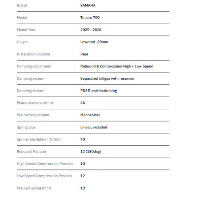 TRACTIVE | Mono ammortizzatore X-TREME per Yamaha Tenerè 700 2025-2026