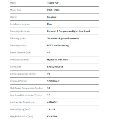 TRACTIVE | Mono ammortizzatore X-TREME + HPA per Yamaha Tenerè 700 2025-2026