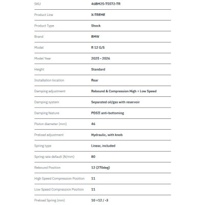 TRACTIVE | Rear Shock X-TREME BMW R 12 G/S 2025-2026